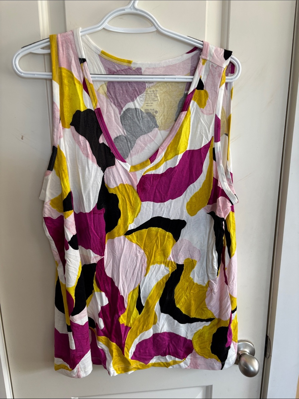 Nine West V-Neck Tank Top in Pink, Yellow, Black & Cream